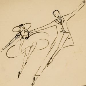 line drawing of woman and man dancing