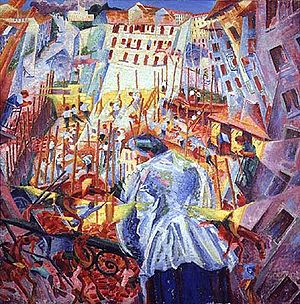 Painting of street scene by Boccioni