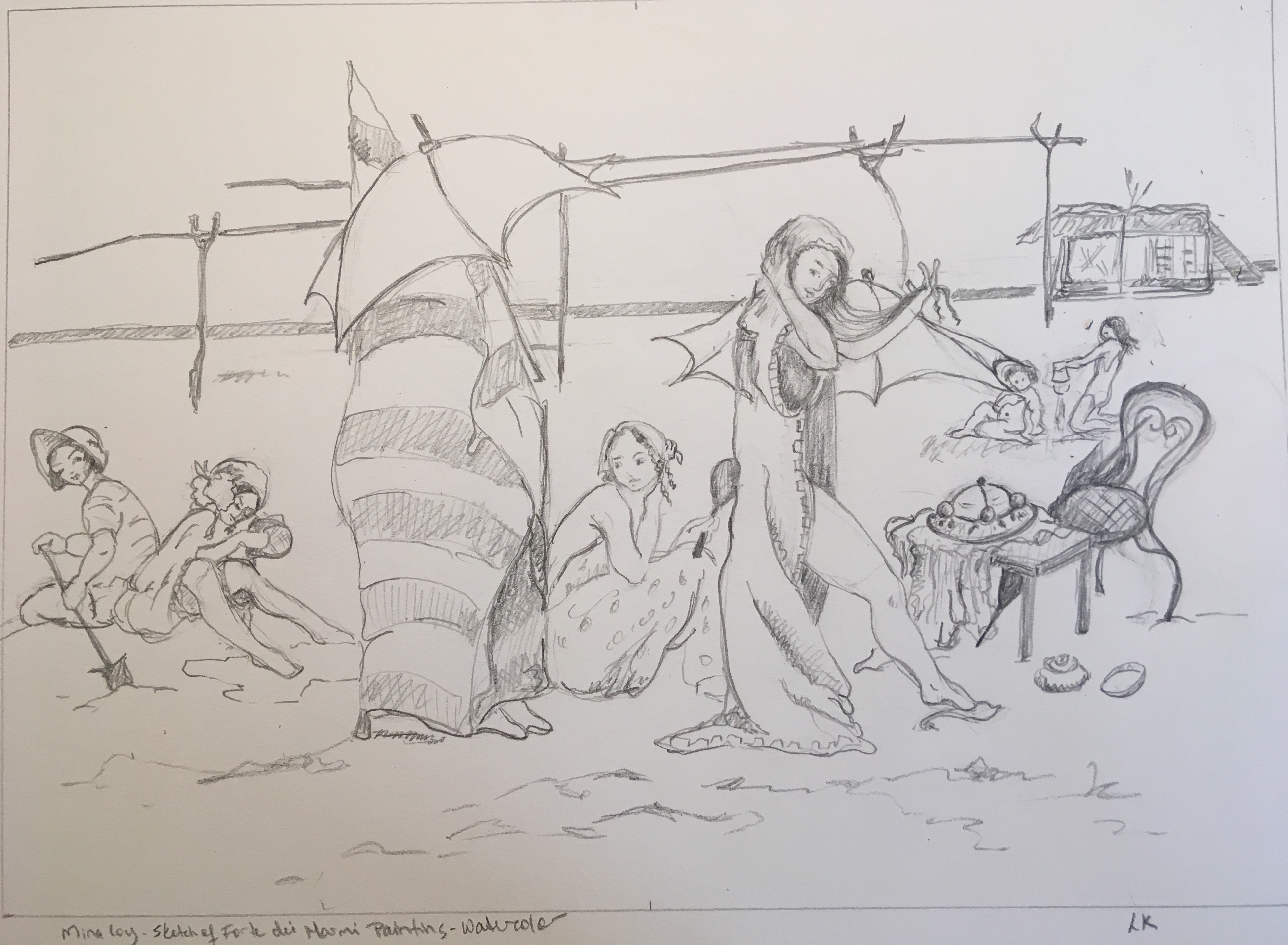 Pencil sketch of seaside scene