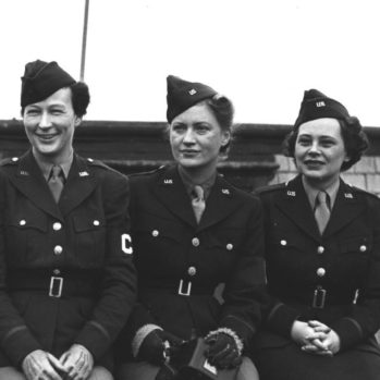 Black and white photograph of group of female war correspondents