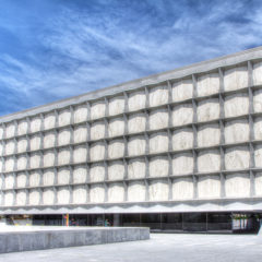 exterior view of Beinecke's grid-like facade