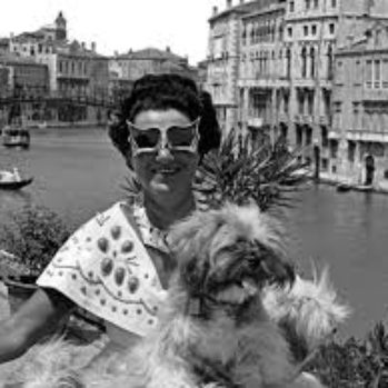 black and white photograph of Peggy Guggenheim