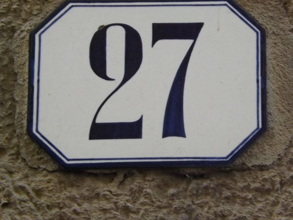 "27" tile street sign