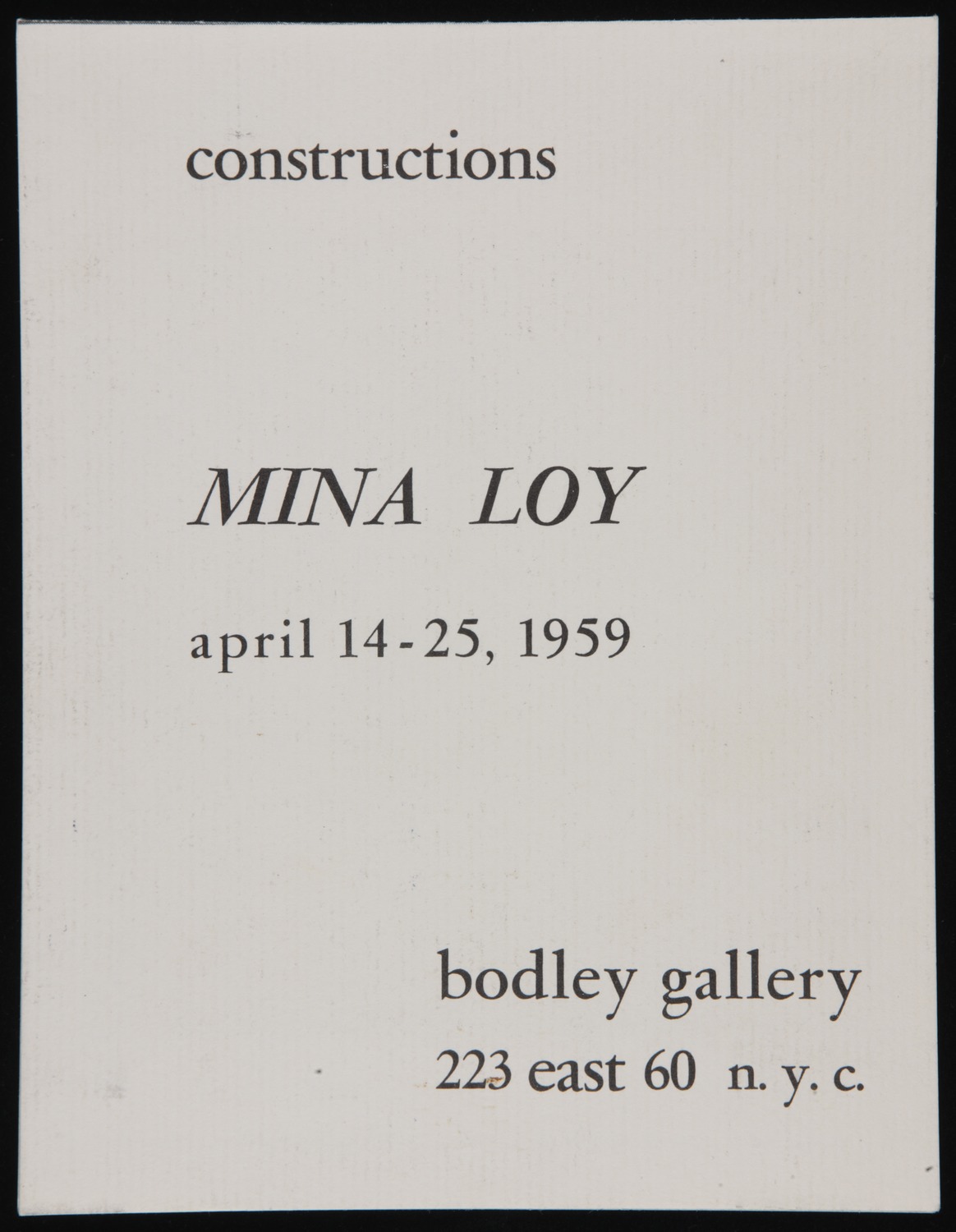 cover of Mina Loy exhibition program c. 1959