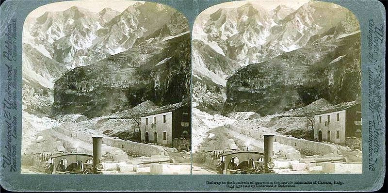 Stereocard of Quarried near Carrara c.1902