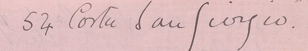 Loy's handwritten address at #54 Costa San Giorgio