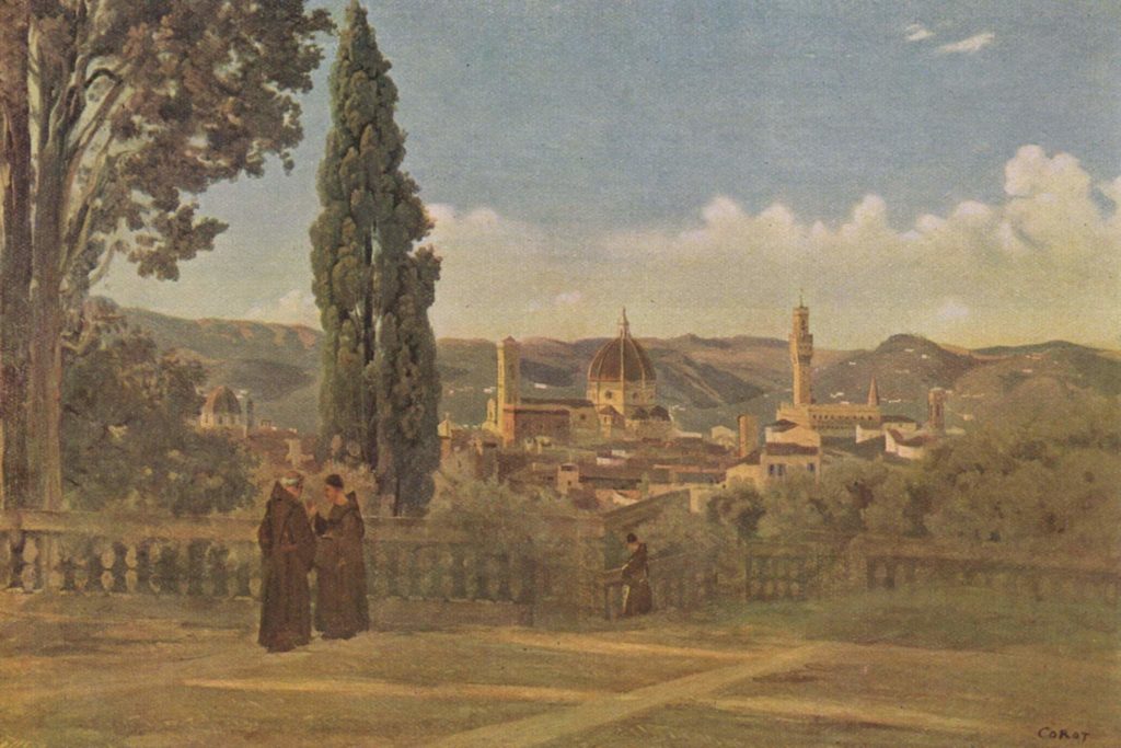 painting of Boboli Gardens in Florence with Duomo in background