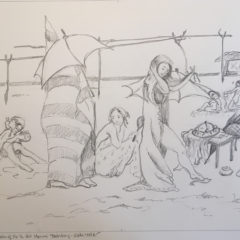 Pencil sketch of seaside scene