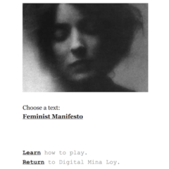 Landing page of game featuring photo of Mina Loy