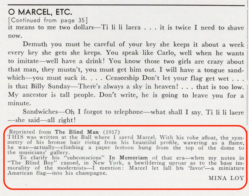 excerpt from View with Loy's note circled in red