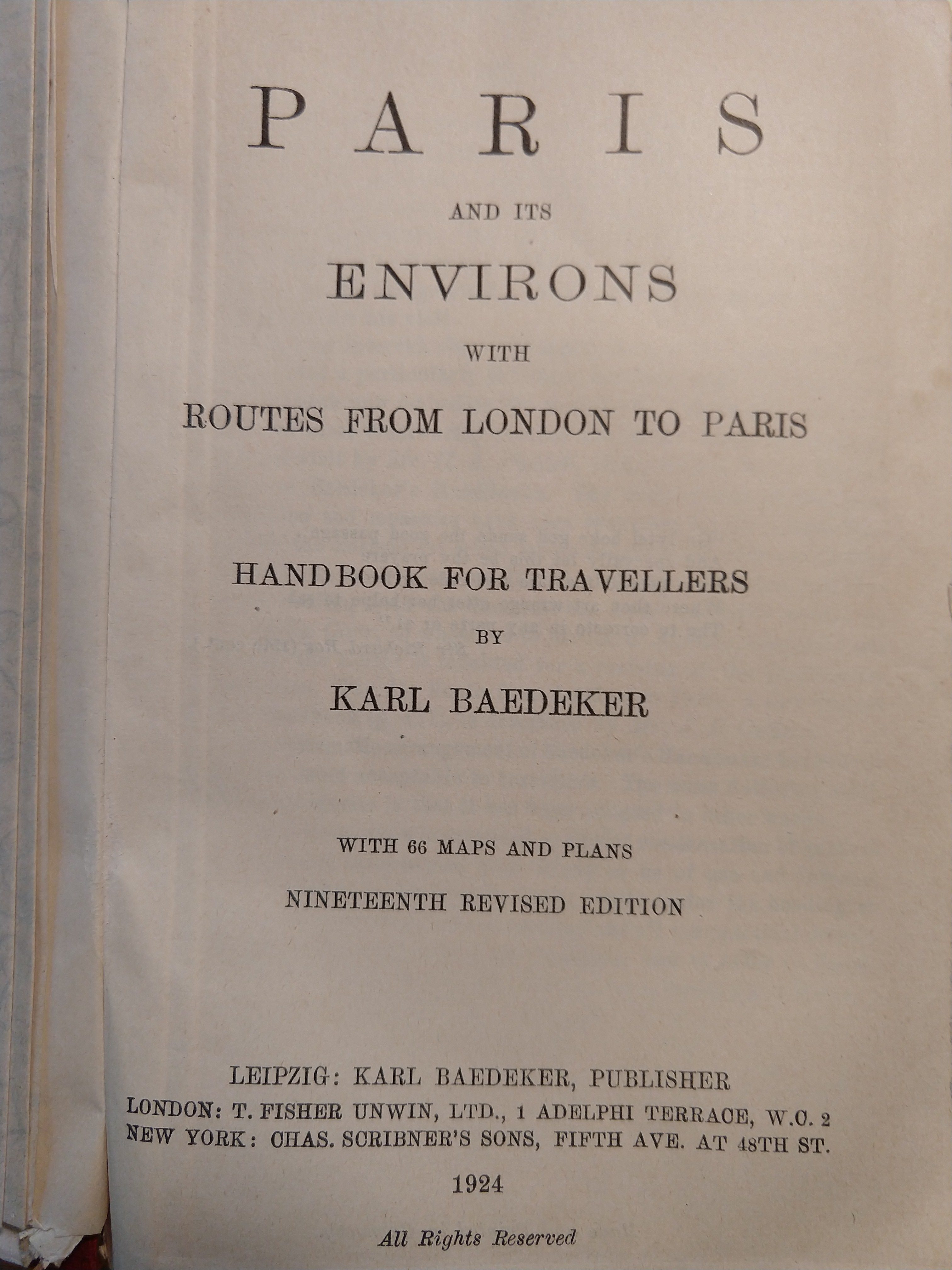 title page of 1924 paris baedeker