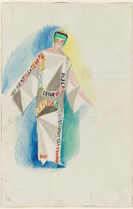 watercolor of a woman wearing a dress with words
