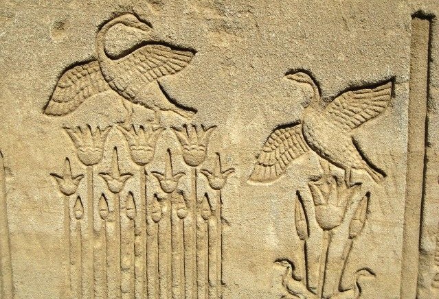 carving of lotus and birds